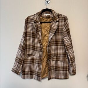 More to Come Plaid Brown and Cream Women's Jacket Blazer